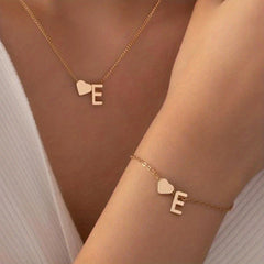 26 Letters Pendant Necklace & Chain Bracelet Set for Women & Girls
