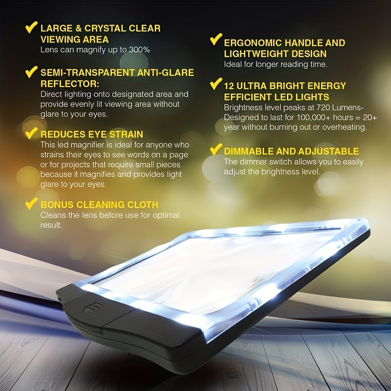 5X Magnifying LED Page Magnifier with 12 Anti-Glare Adjustable LED Lights
