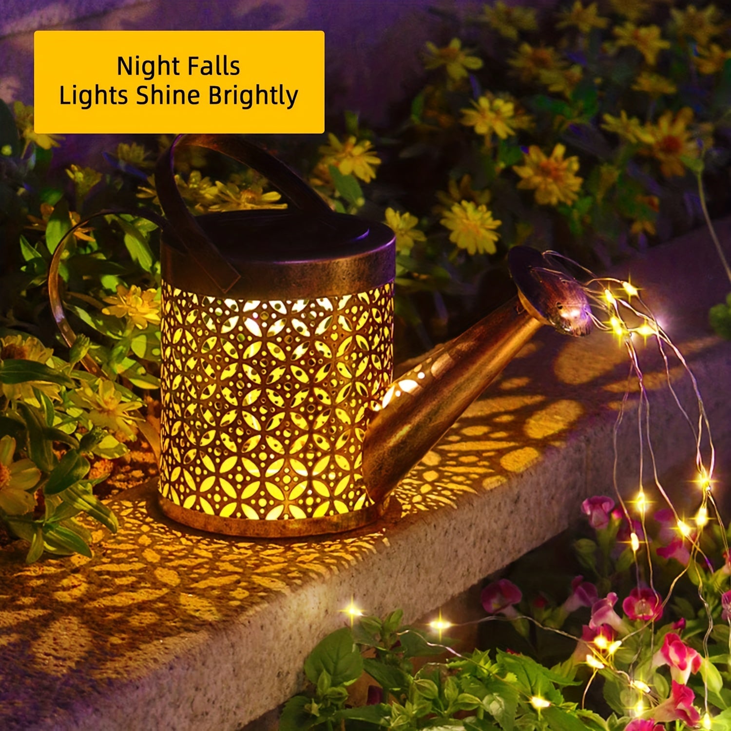 Solar Watering Can Lights String Hanging Solar Waterfall Lights Waterproof