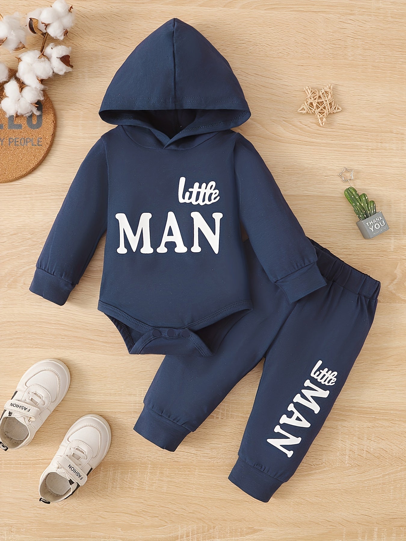 Hooded Long Sleeved Bodysuit Trousers Set for Baby Boy
