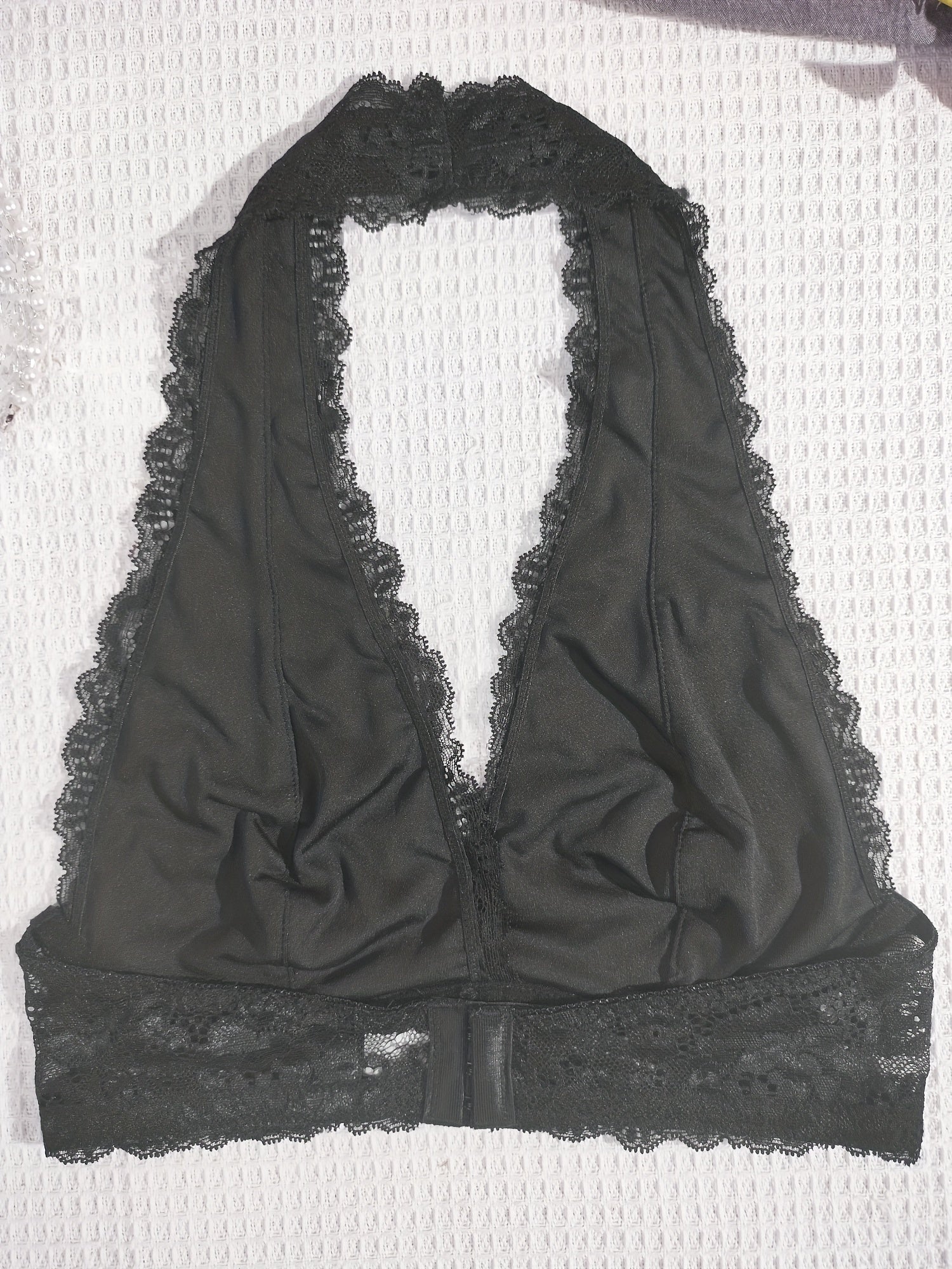 Floral Lace Wireless Halter Bow Tie Bra