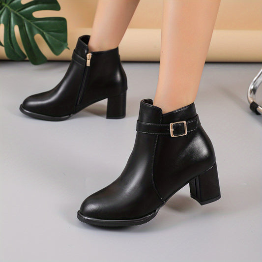 Women's Block Heeled Short Boots Side Zipper Ankle Boots