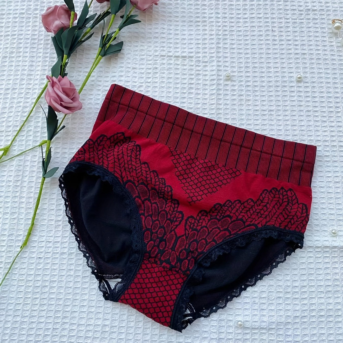 Colorblock Briefs Lace Trim High Waist Panties