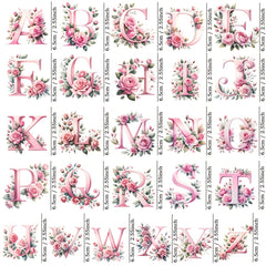 27pcs Pink Floral Alphabet UV Transfer Paper Waterproof Self Adhesive Decals