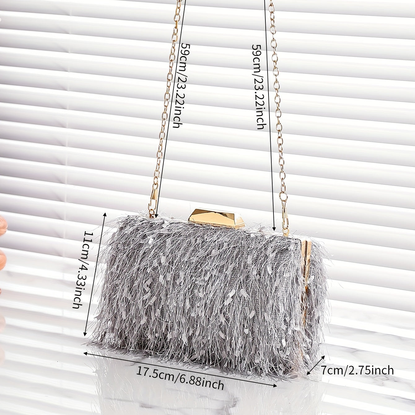 Glitter Tassel Chain Clutch Frame Purse Evening Bag