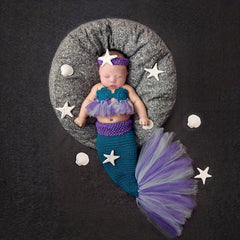3pcs Baby Purple Mermaid Photo Dress Woolen Woven Costume