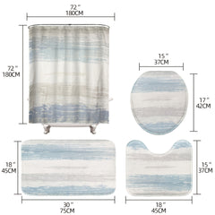 4 Piece Bathroom Set with Shower Curtain and Rugs Non Slip Bath Mat Toilet Lid C