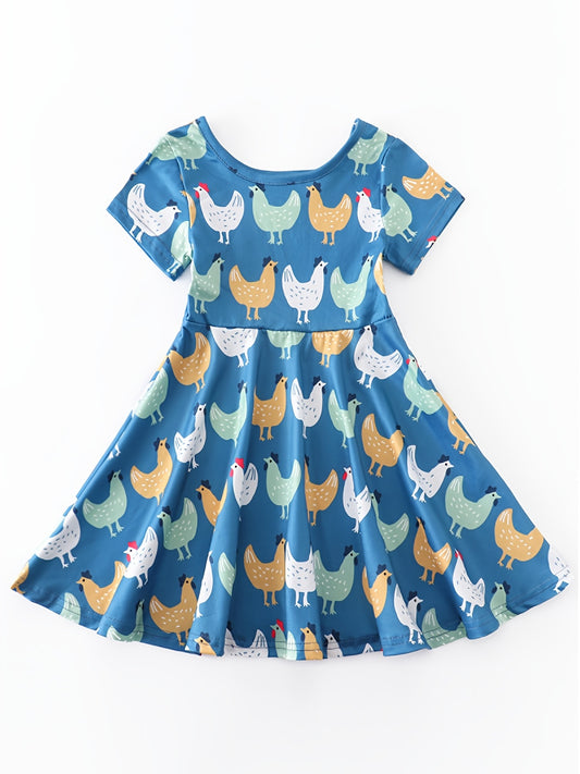 Girls Chick Printed Short Sleeve Casual Dress