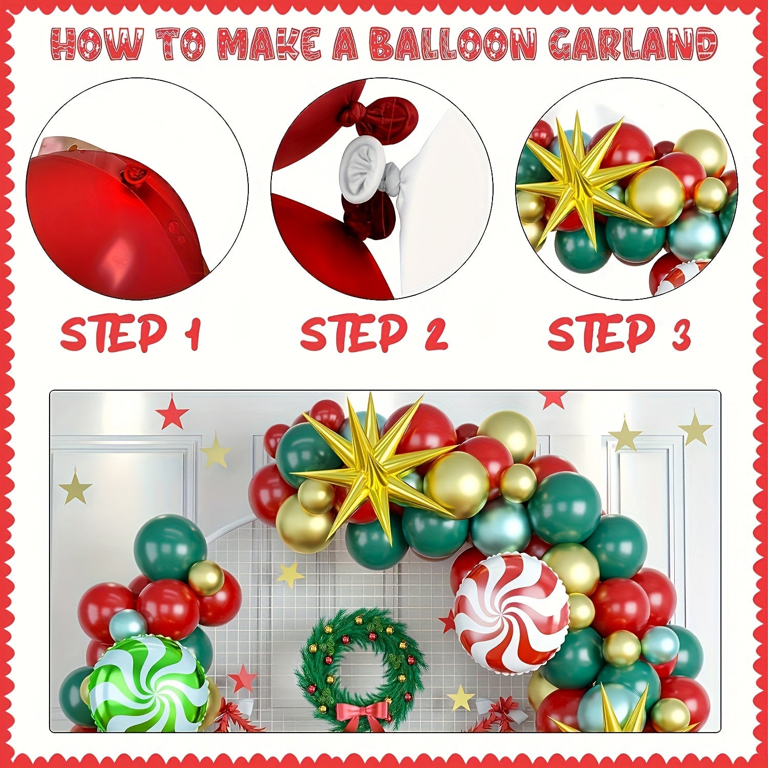 Christmas Balloon Garland Arch Kit Green Red Metallic Golden Balloons
