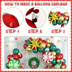 Christmas Balloon Garland Arch Kit Green Red Metallic Golden Balloons