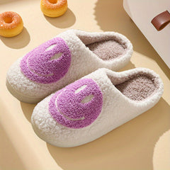 Women's Fuzzy Smile Face Slippers Warm Indoor Plush Shoes