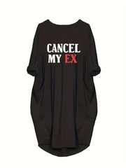  Letter Print Long Sleeve Casual Dress With Pockets
