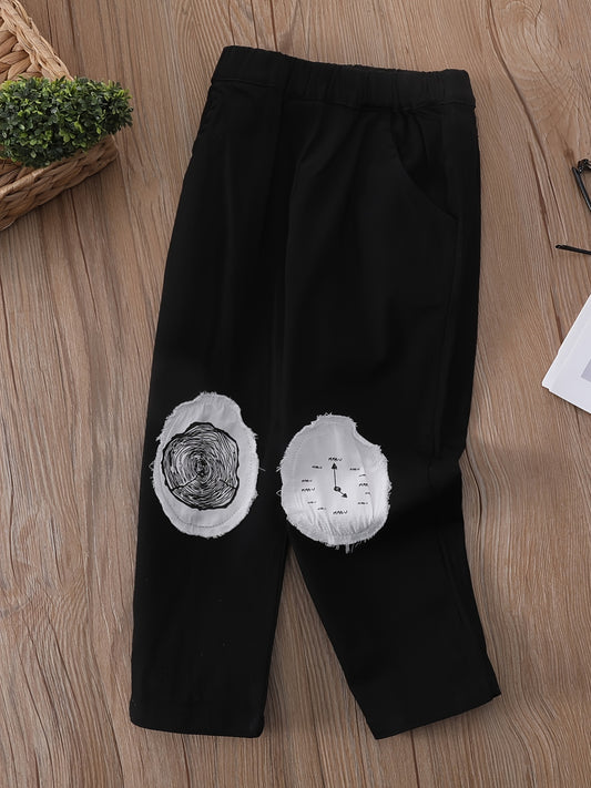 Boys Cotton Casual Trousers with Alarm Clock Patchwork