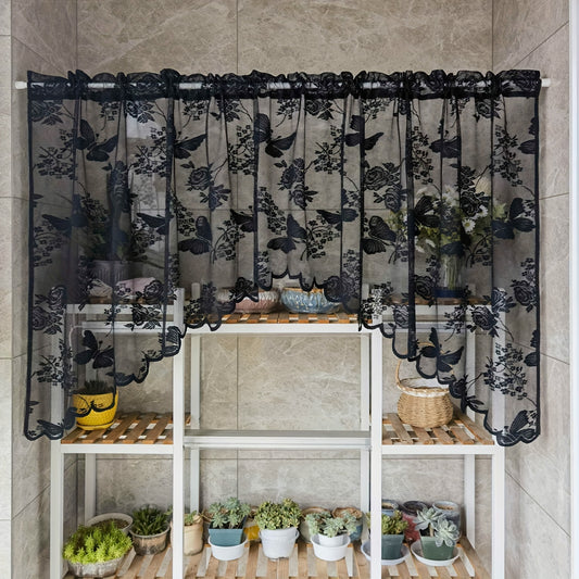 Lace Butterflies Floral Valance Sheer Curtain