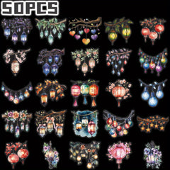 50pcs Lantern Themed Stickers Non Repeating Floral & Heart Designs
