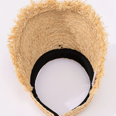 Bow Decor Straw Visor Hat Wide Brim Summer Sun Hats Outdoor UV Protection
