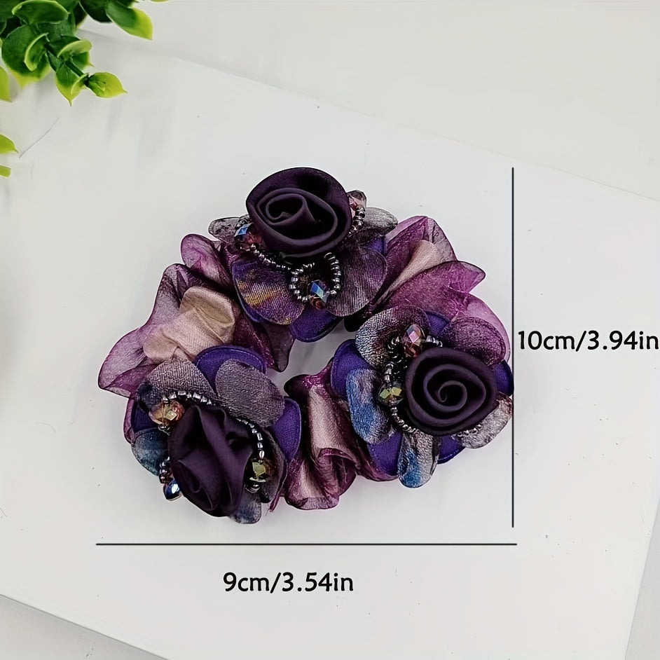 Homemade Organza Flower Beaded Hair Tie