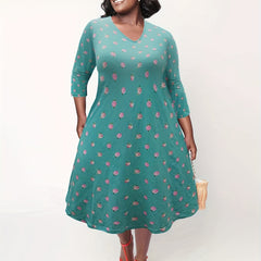  Floral Print V Neck A-line Maxi Dress