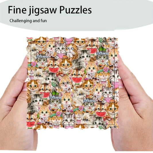 Watermelon Cat Wood Puzzle 5.78in DIY Artistic Jigsaw Birthday Halloween Gift