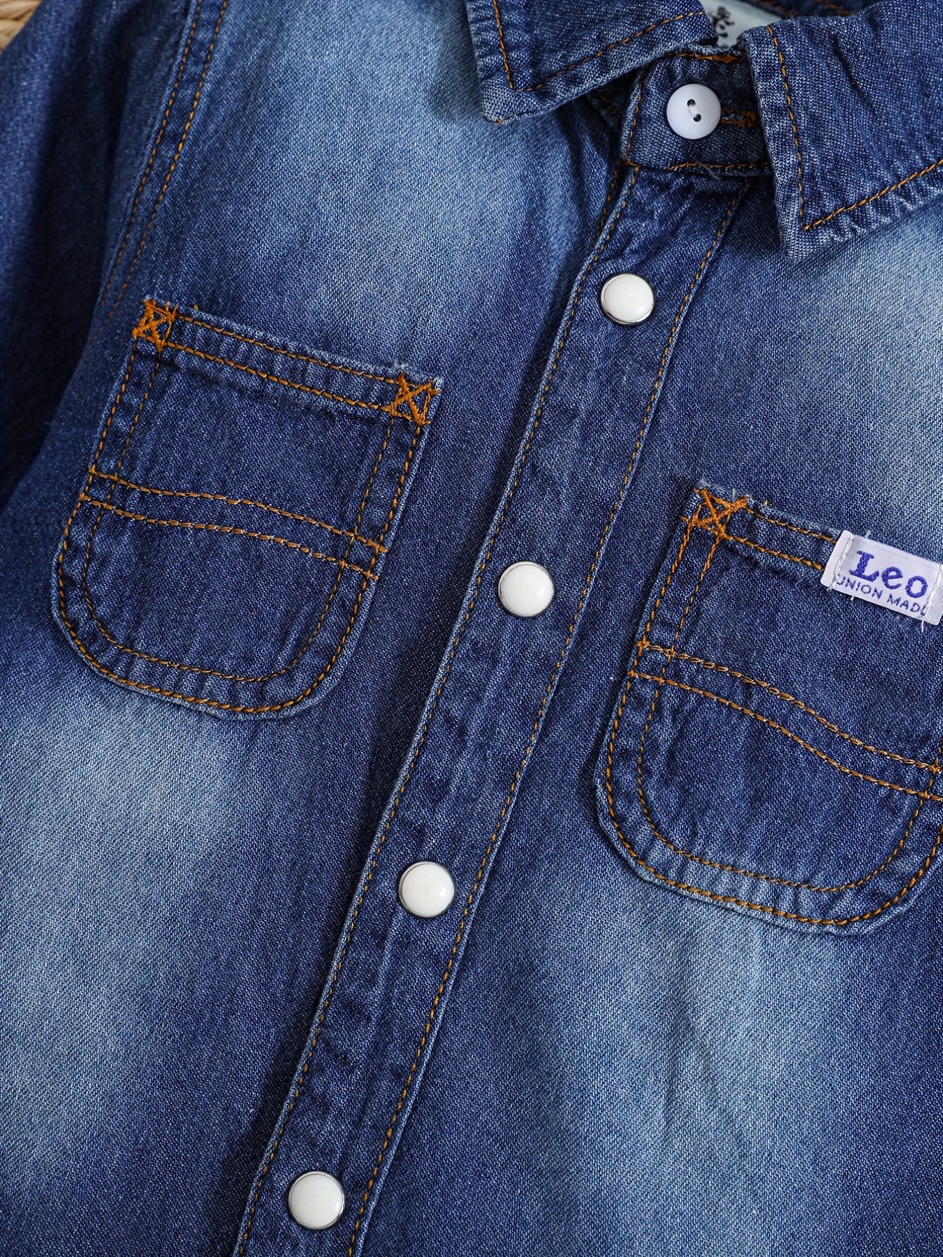 Boy's Denim Cotton Shirt Casual Lapel Button Up Long Sleeve Shirt