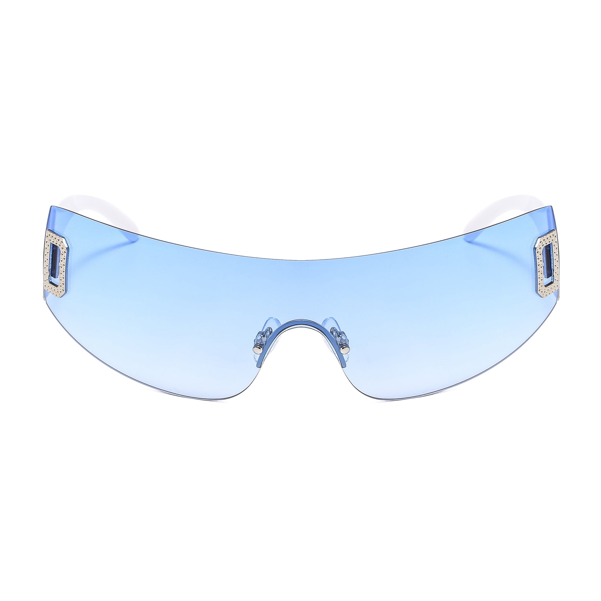 Y2K Shield Sunglasses Rhinestone Silver Brown Travel Style Hot Girl Summer