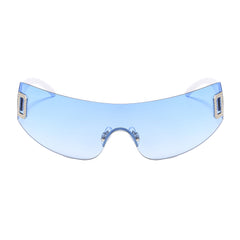 Y2K Shield Sunglasses Rhinestone Silver Brown Travel Style Hot Girl Summer