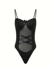  Mesh Crisscross Teddy Bodysuit