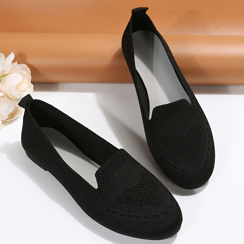 Women's Breathable Knitted Slip On Flats Lightweight Walking Shoes