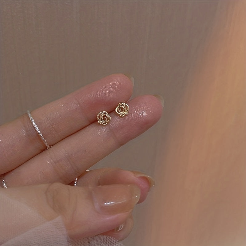 Hollow Rose Flower Stud Earrings 14K Plated Daily Wear Accessories