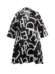 Women's Plus Letter Print Long Sleeve V Neck Dress