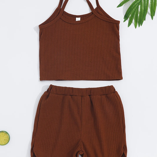 Toddler Girls Ribbed Tank Top Matching Shorts Baby Kids Clothes