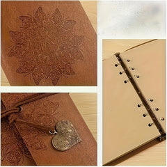 Dark Brown Faux Leather Notebook Retro Style Heart Shaped Pendant