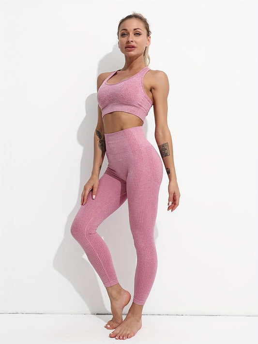 U Neck Sports Bra & High Waist Leggings Set - Fitness Workout Gym Activewear