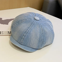 Vintage Washed Denim Beret Women's Short Brim Duck Tongue Hat