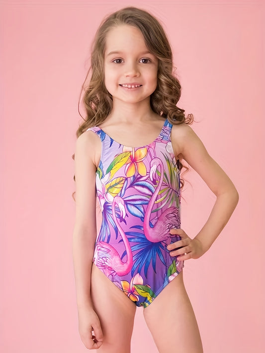 Flamingo Print Toddler Girl's Tankini Swimsuit