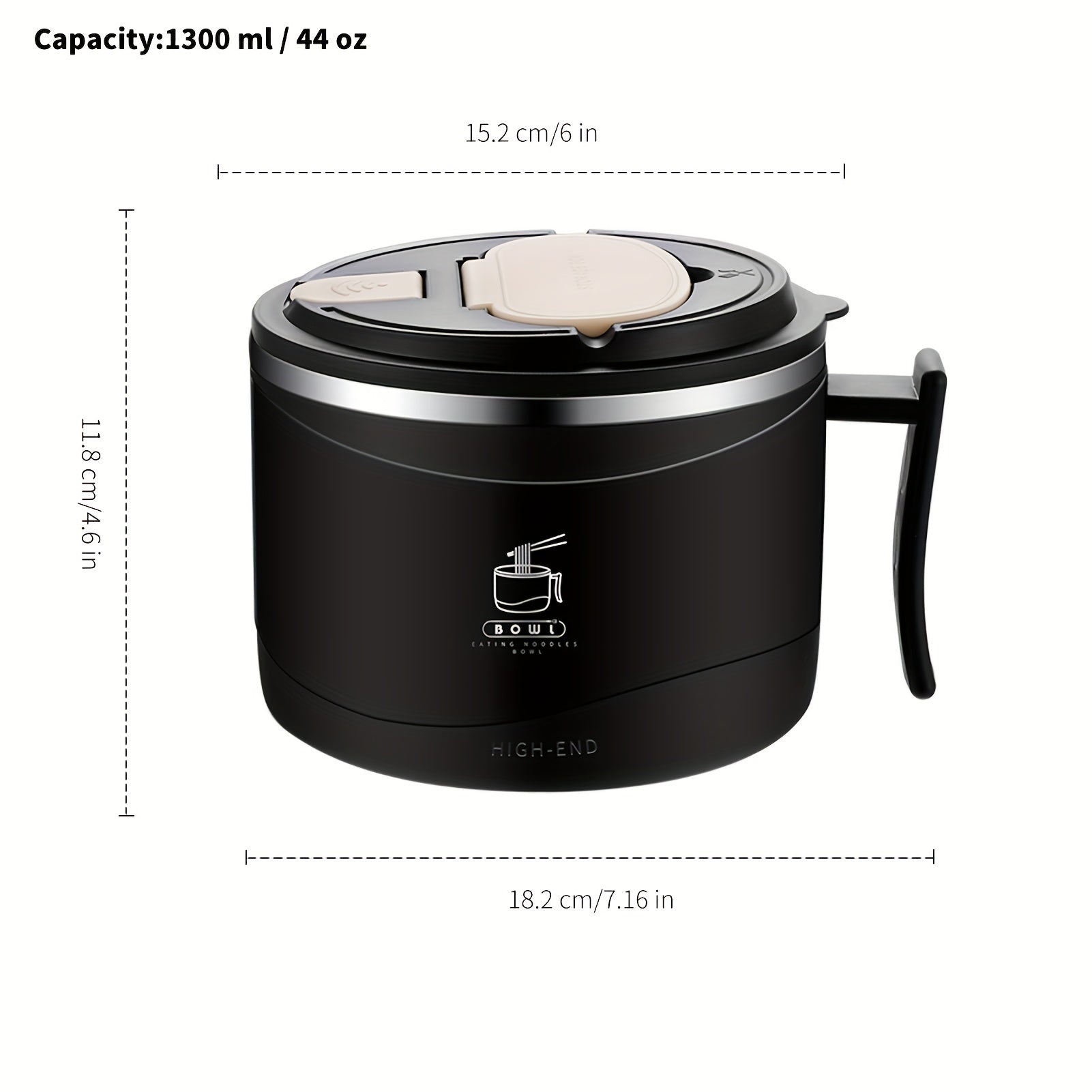 1300ml Stainless Steel Noodle Bowl Anti-Scalding Student Lunch Box
