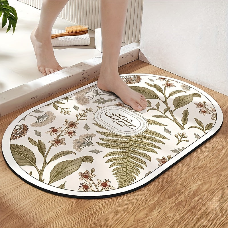 Quick Dry Floral Bath Mat Water Absorbent Non Slip Bathroom Rug