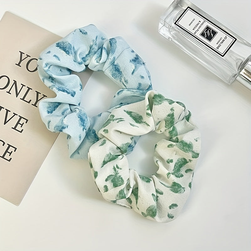 Watercolor Leaf Print Scrunchies Hair Rope Ponytail Holder