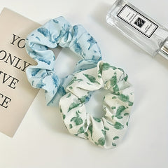Watercolor Leaf Print Scrunchies Hair Rope Ponytail Holder