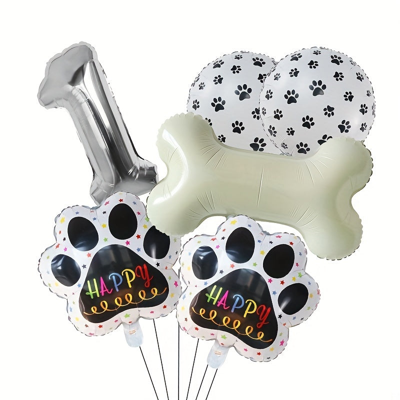 6pcs Dog Paw Bone Foil Balloons Party Supplies Let's Pawty Balloon