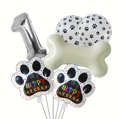 6pcs Dog Paw Bone Foil Balloons Party Supplies Let's Pawty Balloon