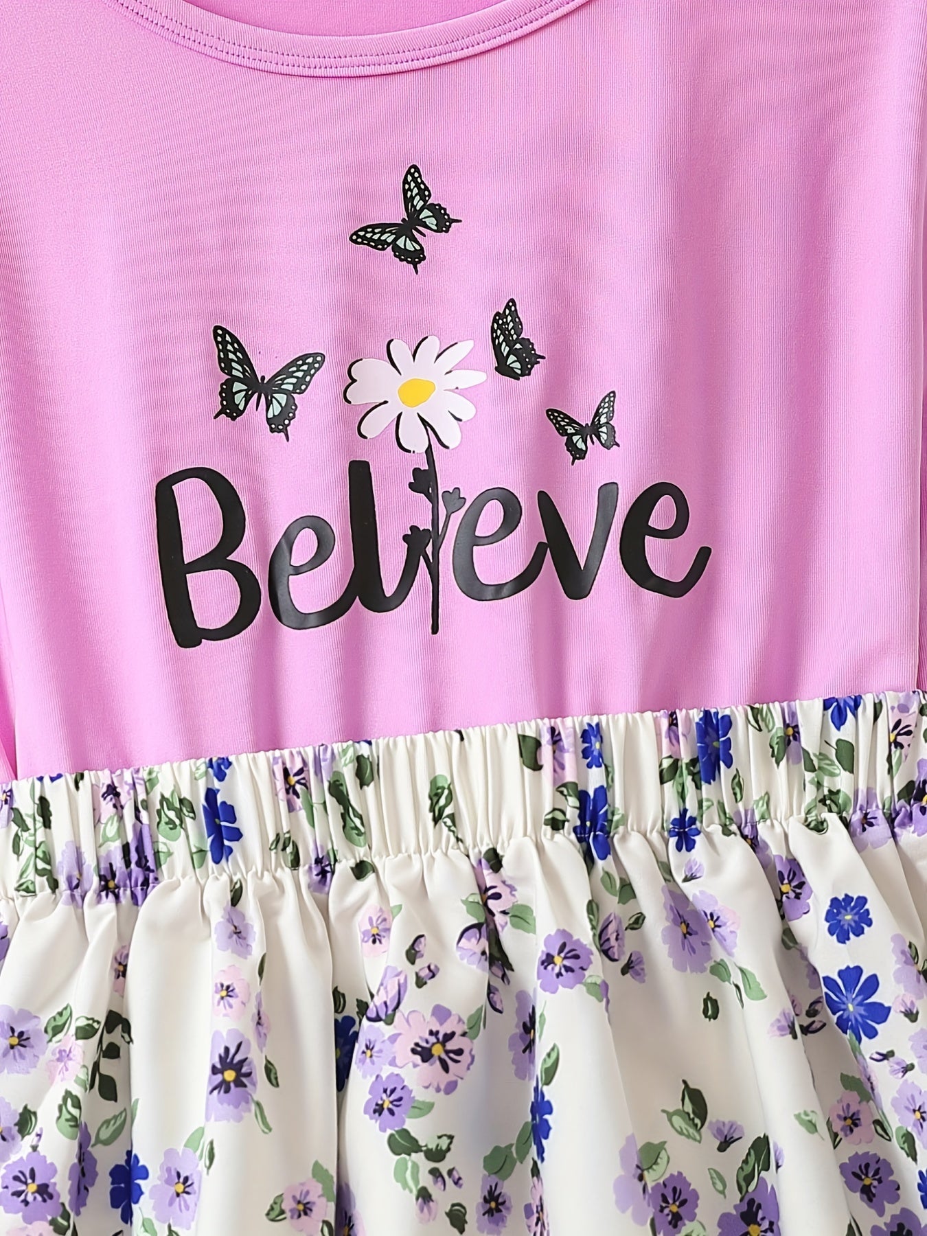 Girls Butterfly & Flowers Graphic Batwing Sleeve Princess Dress