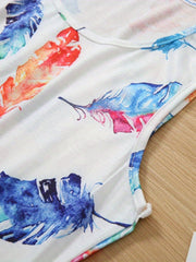 Feather Print Loose Tank Top Sleeveless Summer Women's Clothing