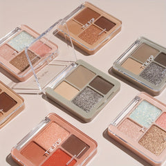 4 Color Geometric Eyeshadow Palette, High Pigmented, Pearly Finish