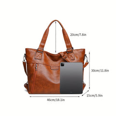 Large Capacity PU Leather Women's Shoulder Bag with Zipper Closure