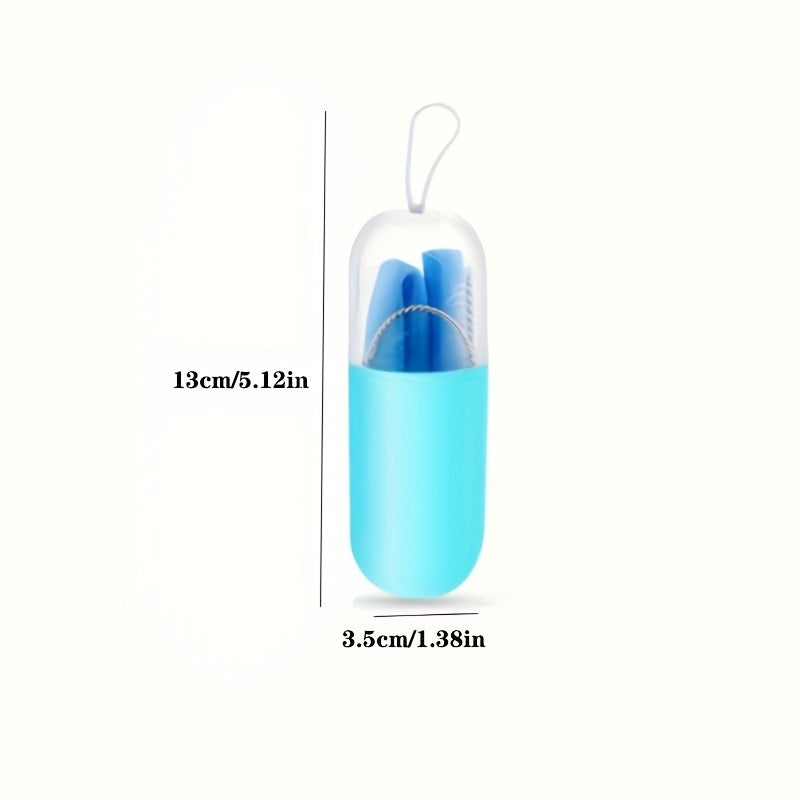 Silicone Reusable Folding Straw w/ Case & Brush Set
