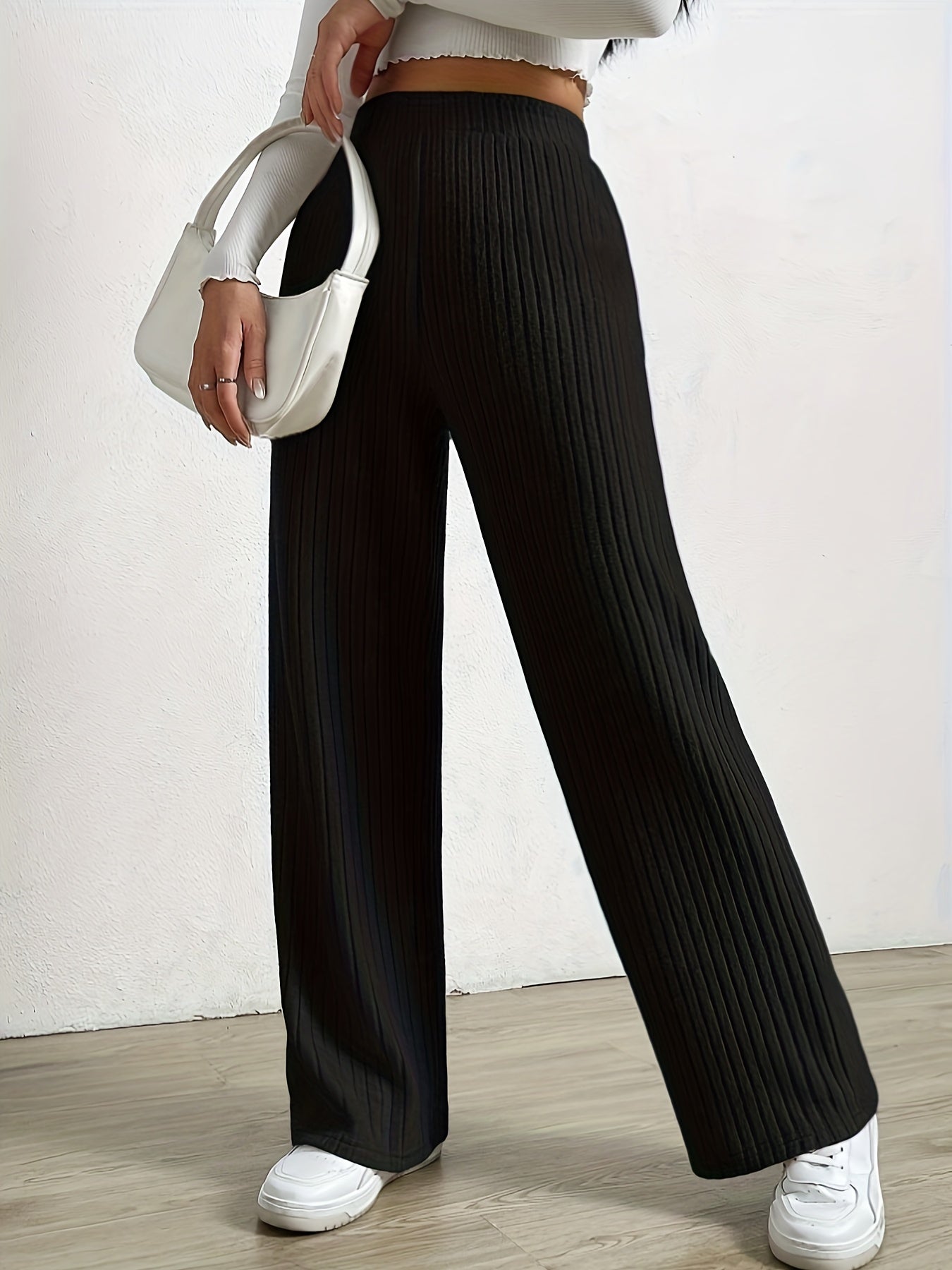 Plus Size Ribbed Knit Wide Leg Pants