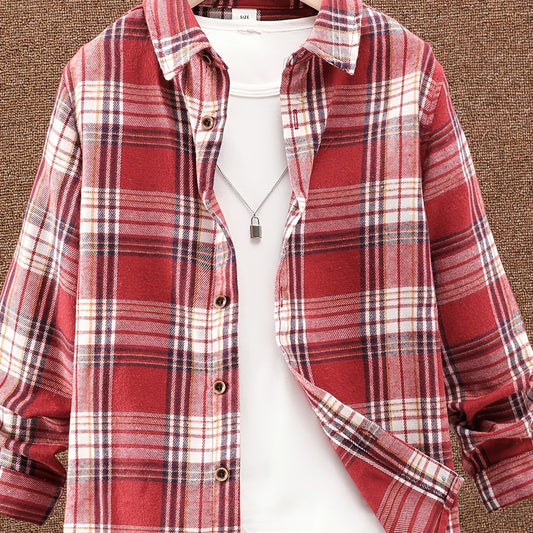 Boys Plaid Shirts Long Sleeve Lapel Tops Spring Fall Outwear Jackets