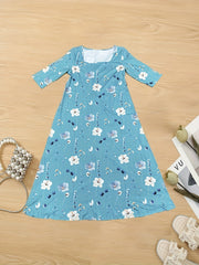 Floral Print Short Sleeve Square Neck Maxi Dress