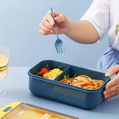 Rectangular Compartmented Lunch Box w/ Chopsticks & Spoons Food Container